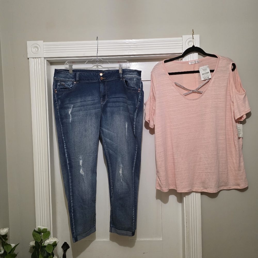 Women's Blue Jeans 18 & Pink Top 1x